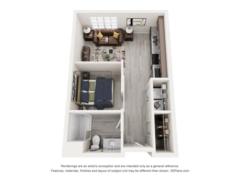 Floor plan for studio, 1 bath, 513 sqft